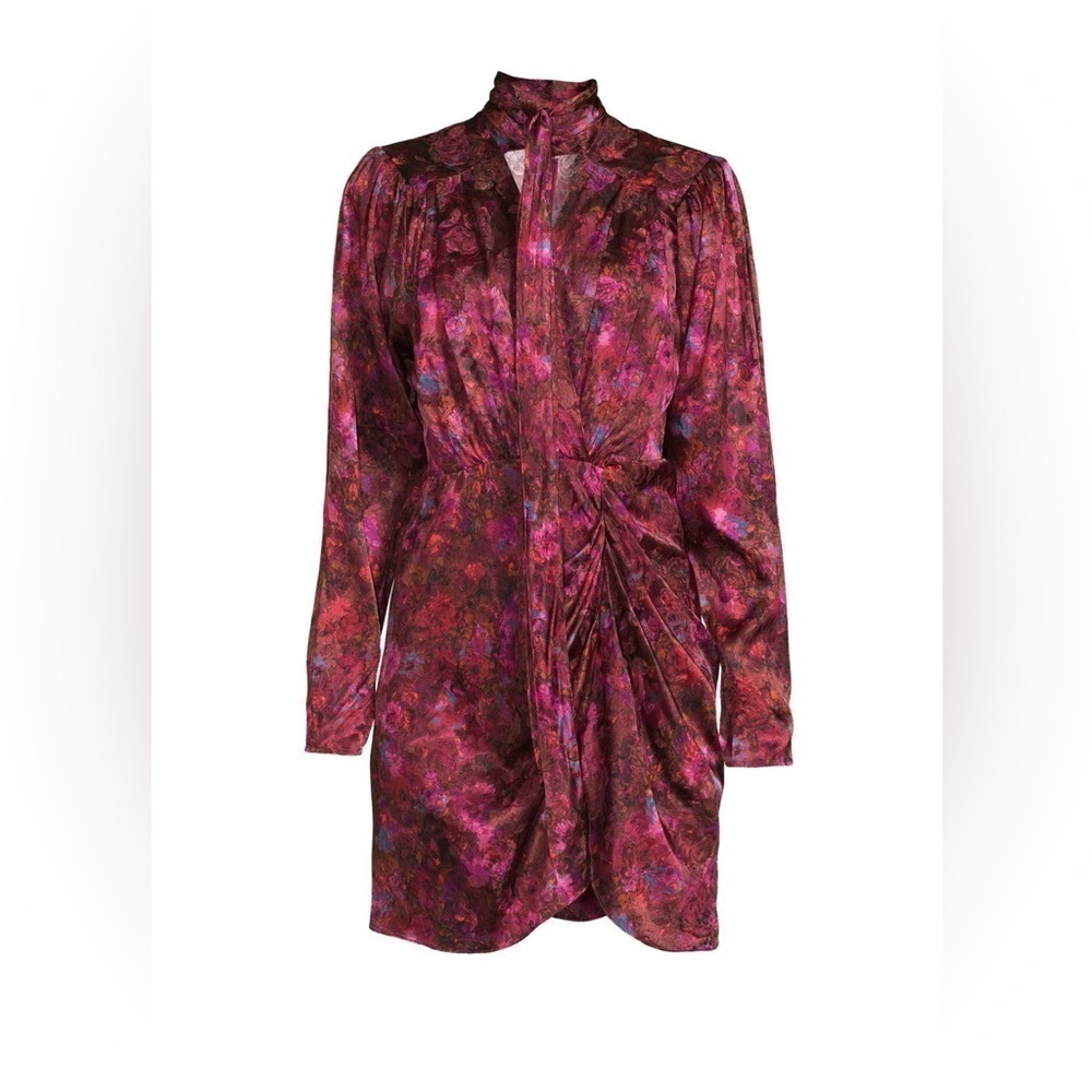 NWT RONNY KOBO Lula Silk Floral Draped Bow Burgundy Mini Dress Sz S - Picture 4 of 6